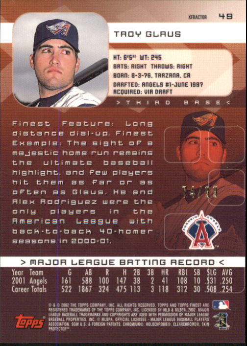 2002 Finest X-Fractors Protectors #49  Troy Glaus