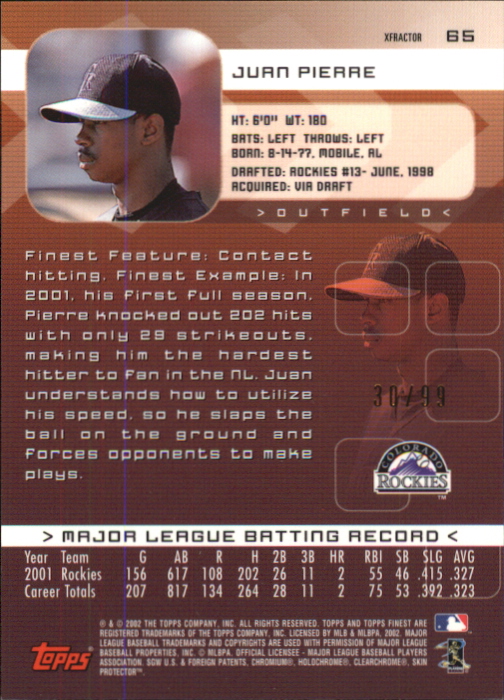 2002 Finest X-Fractors Protectors #65 Juan Pierre