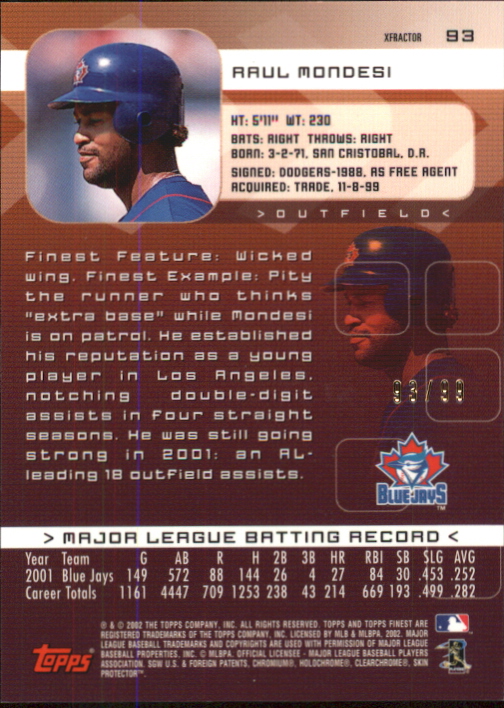 2002 Finest X-Fractors Protectors #93 Raul Mondesi