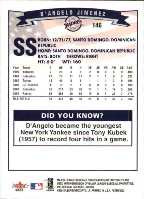 2002 Fleer Baseball "Main Set" Base Cards #1 to #250 - Picture 283 of 487