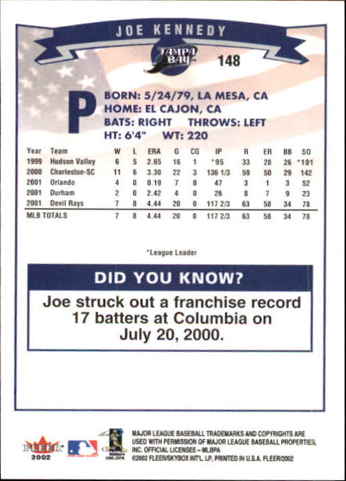 2002 Fleer Baseball "Main Set" Base Cards #1 to #250 - Picture 287 of 487
