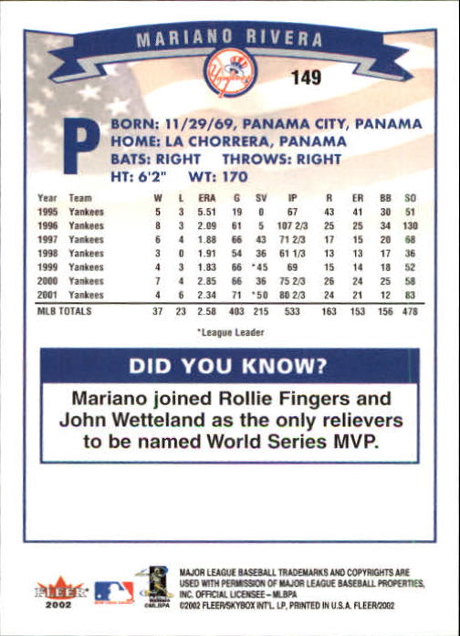 2002 Fleer Baseball "Main Set" Base Cards #1 to #250 - Picture 289 of 487
