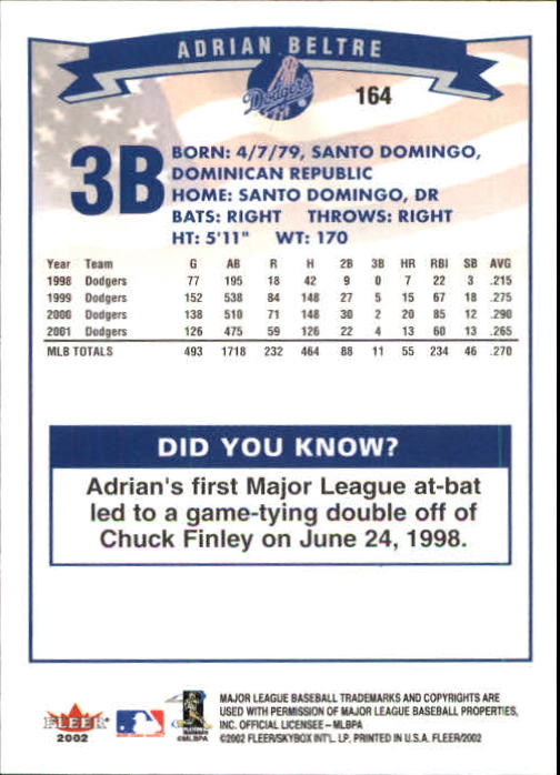 2002 Fleer Baseball "Main Set" Base Cards #1 to #250 - Picture 319 of 487