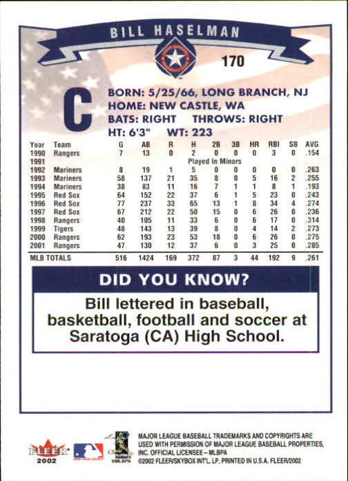 2002 Fleer Baseball "Main Set" Base Cards #1 to #250 - Picture 331 of 487