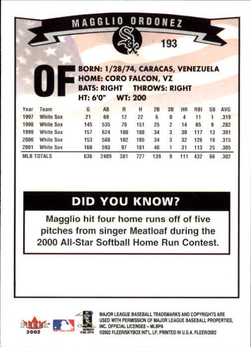 2002 Fleer Baseball "Main Set" Base Cards #1 to #250 - Picture 377 of 487