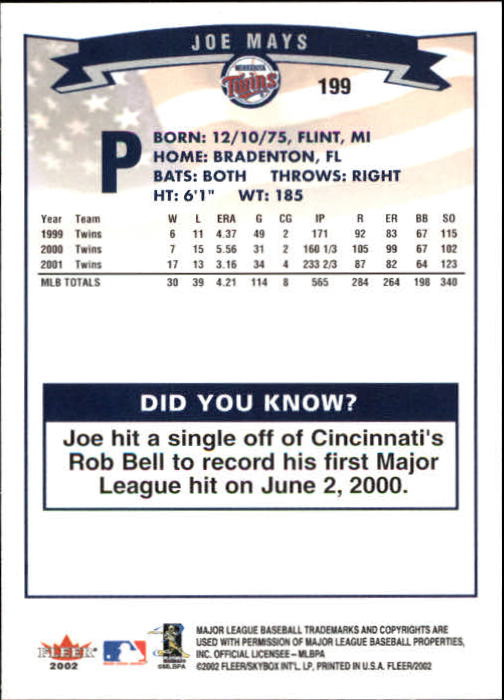 2002 Fleer Baseball "Main Set" Base Cards #1 to #250 - Picture 389 of 487