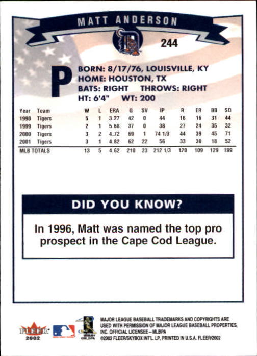 2002 Fleer Baseball "Main Set" Base Cards #1 to #250 - Picture 477 of 487
