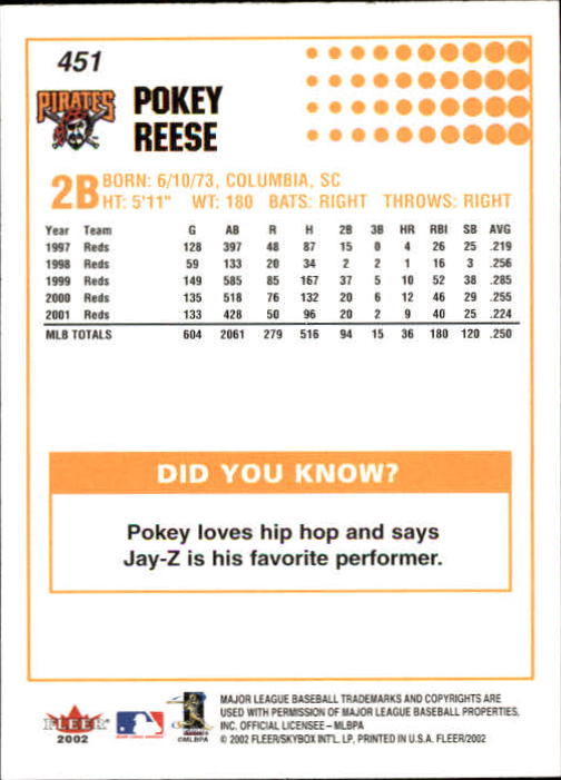 2002 Fleer #451 Pokey Reese CP back image