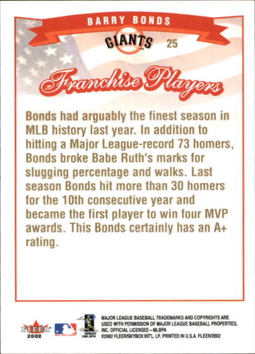 2002 Fleer Gold Backs #25 Barry Bonds FP