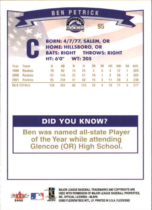 2002 Fleer Baseball "Gold Backs" Parallel Cards - Picture 78 of 398