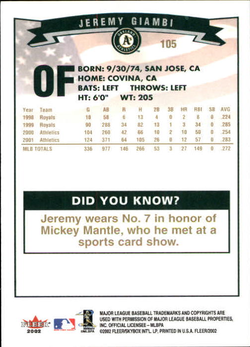 2002 Fleer Baseball "Gold Backs" Parallel Cards - Picture 88 of 398