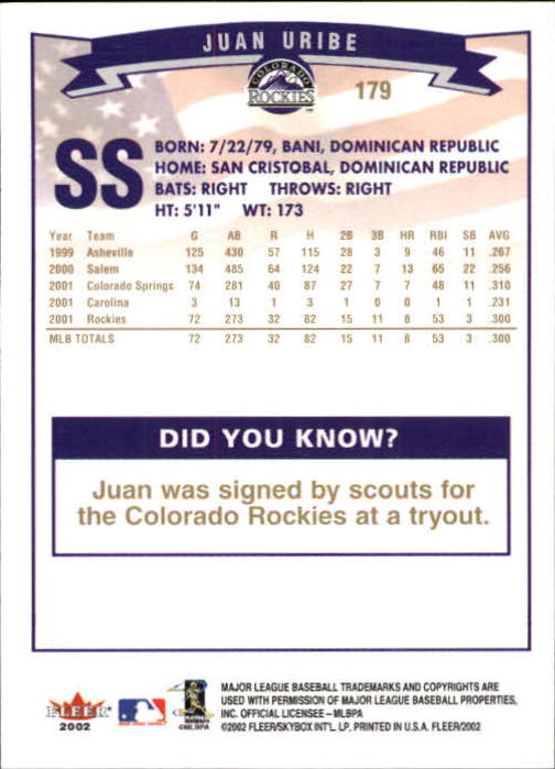 2002 Fleer Baseball "Gold Backs" Parallel Cards - Picture 152 of 398