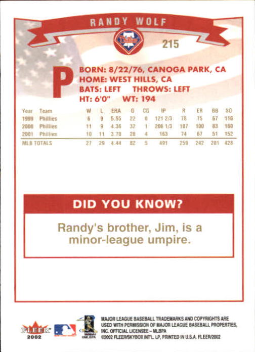 2002 Fleer Baseball "Gold Backs" Parallel Cards - Picture 176 of 398