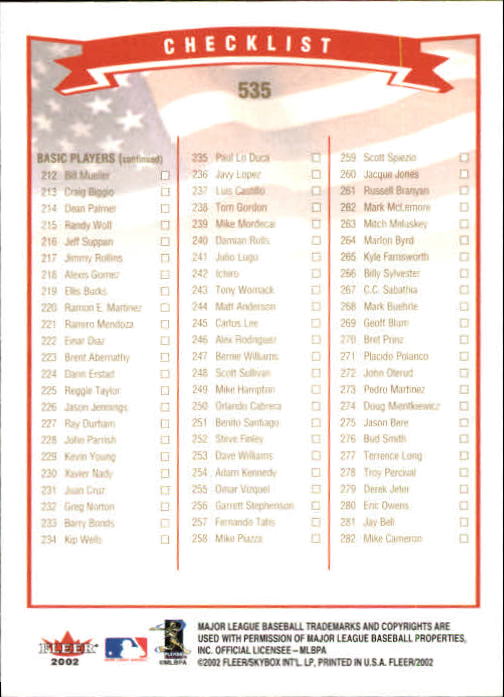 2002 Fleer Baseball "Gold Backs" Parallel Cards - Picture 396 of 398