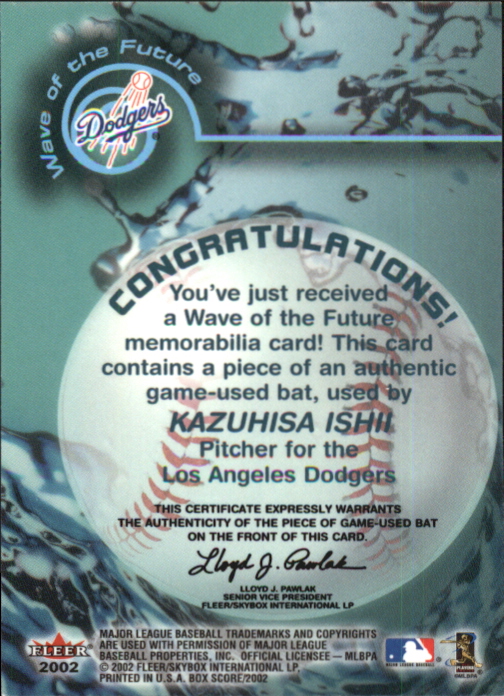 2002 Fleer Box Score Wave of the Future Game Used #2 Kazuhisa Ishii Bat back image