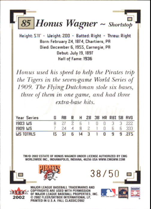 2002 Fleer Fall Classics Championship Gold #85 Honus Wagner