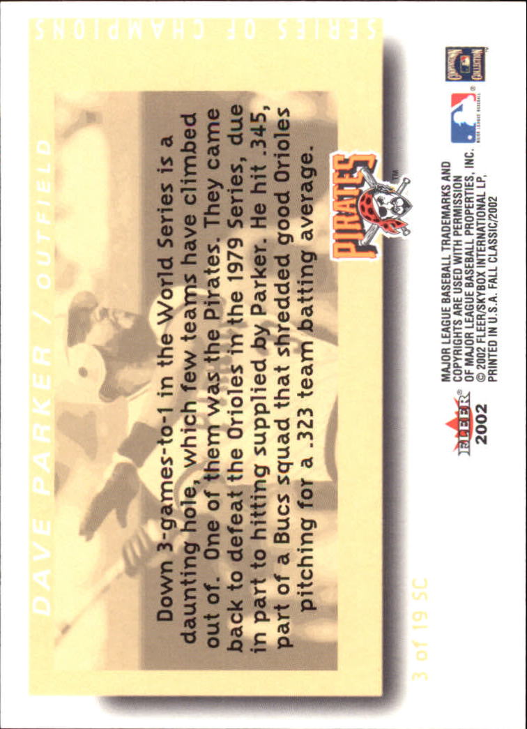 2002 Fleer Fall Classics Series of Champions #3 Dave Parker back image