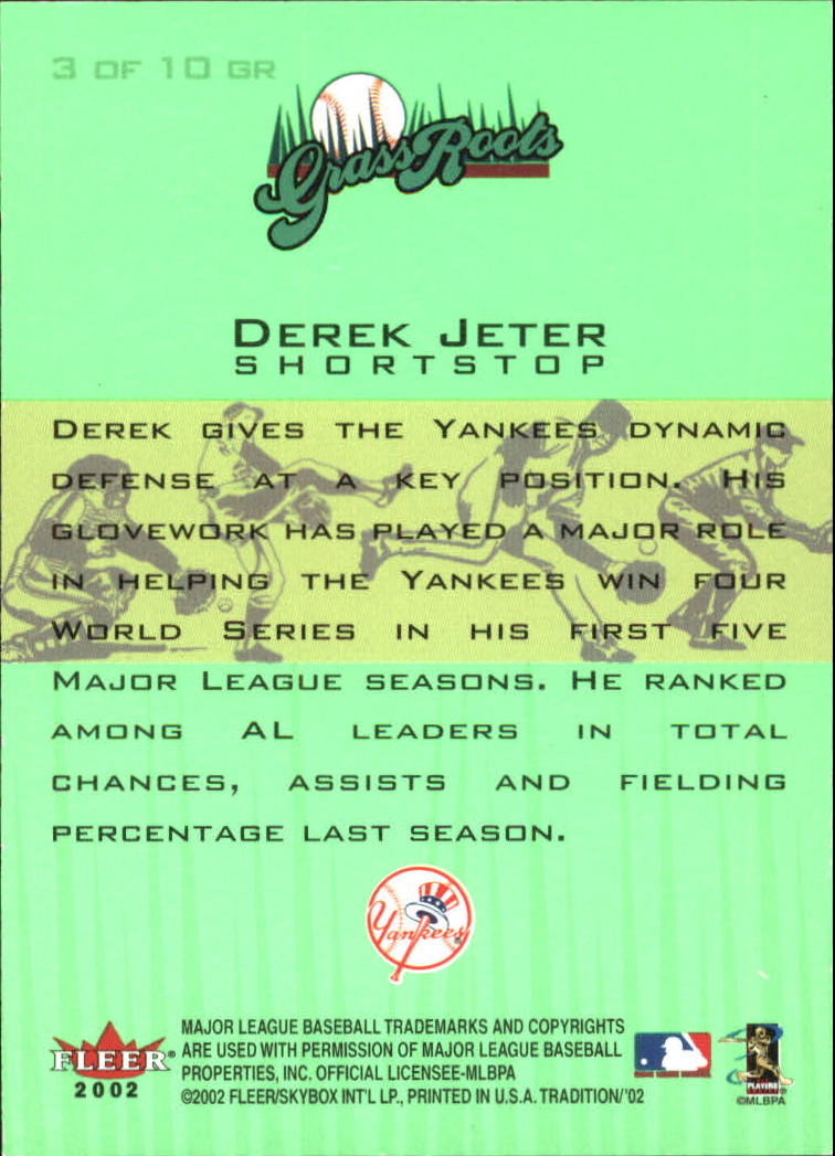 2002 Fleer Tradition Grass Roots #3 Derek Jeter back image