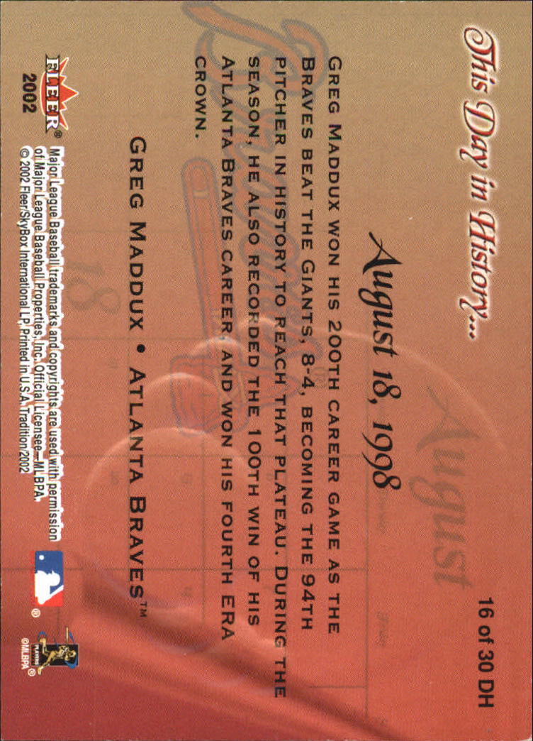 Fleer Tradition Baseball 2002 "Questo giorno nella storia" Inserto carte - Foto 11 di 18