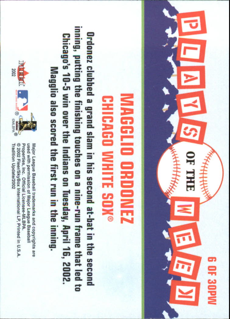 2002 Fleer Tradition Update Plays of the Week #6 Magglio Ordonez back image