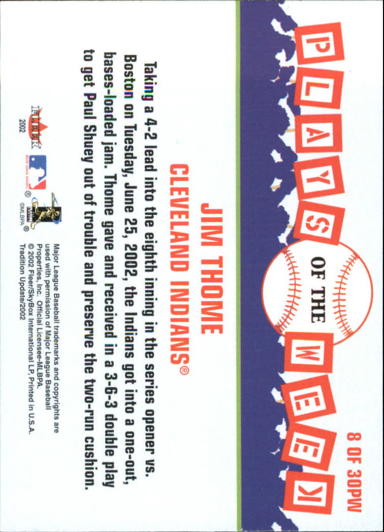 2002 Fleer Tradition Update Plays of the Week #8 Jim Thome back image