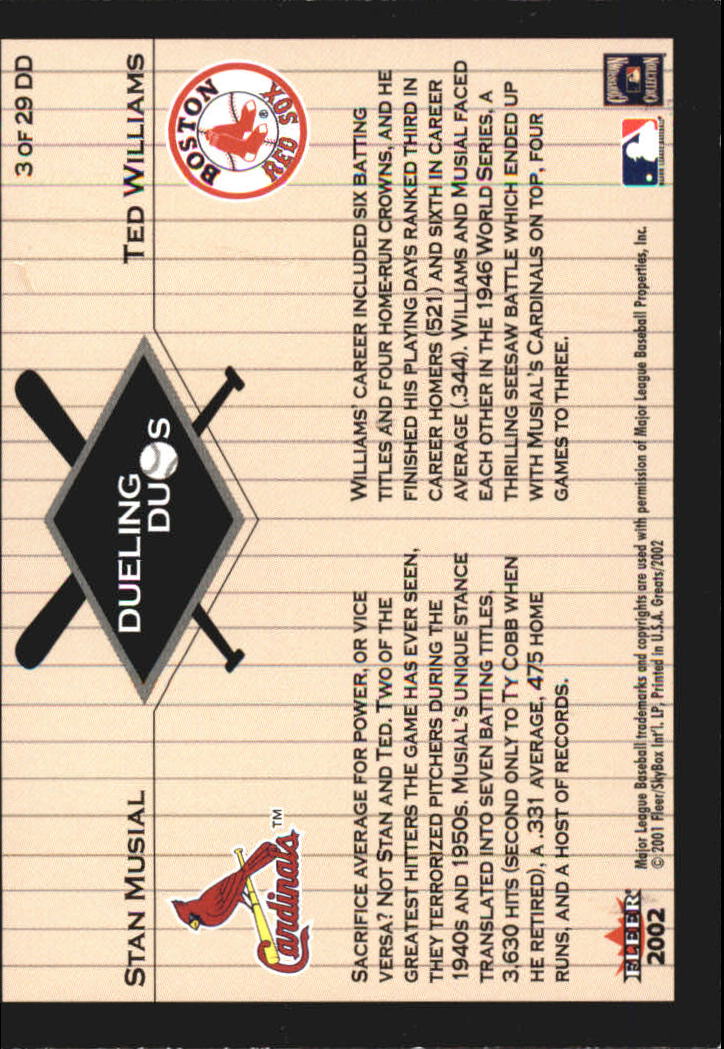 2002 Greats of the Game Dueling Duos #3 S.Musial/T.Williams back image