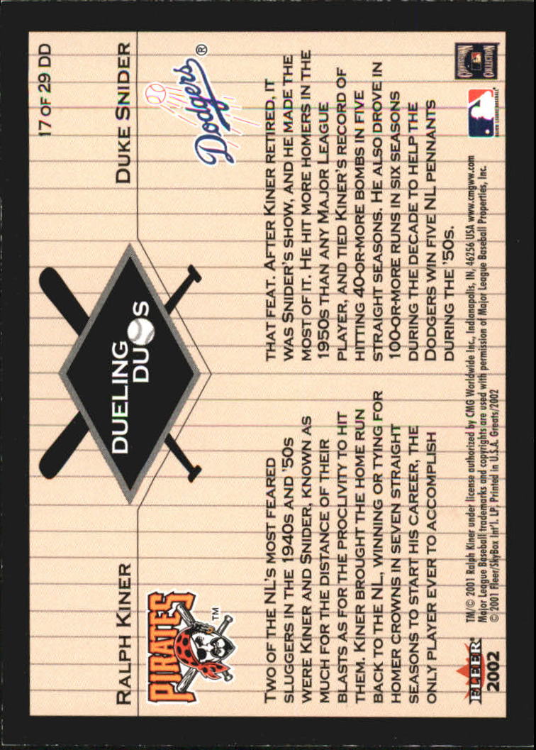 2002 Greats of the Game Dueling Duos #17 R.Kiner/D.Snider back image