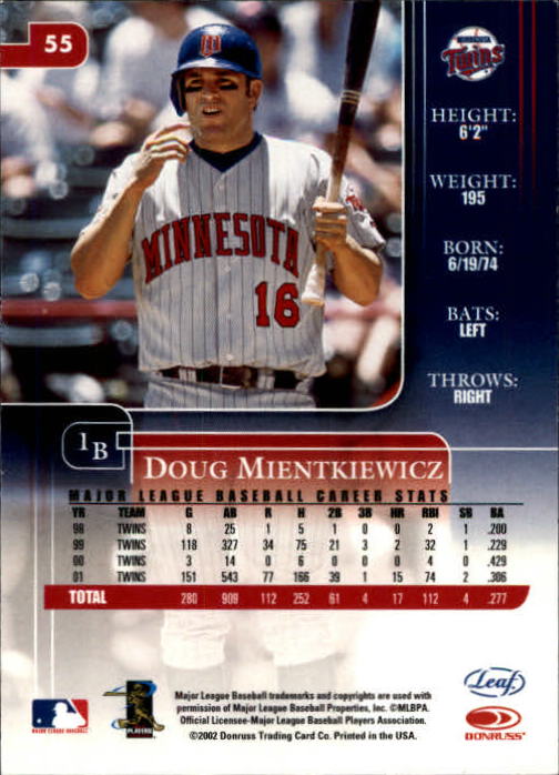 2002 Leaf Rookies and Stars #55 Doug Mientkiewicz back image
