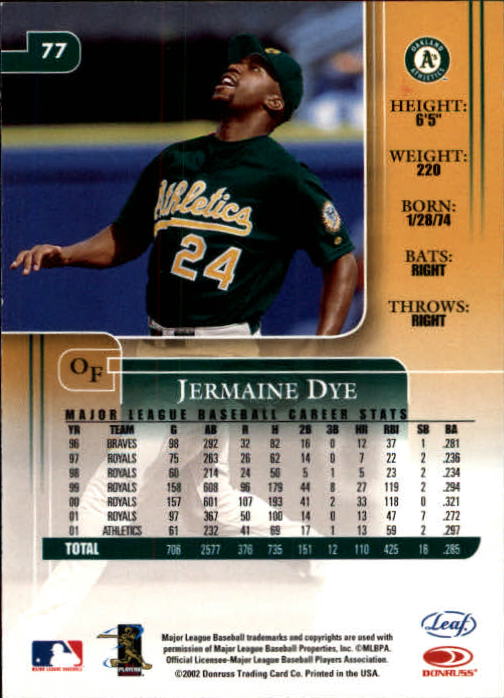 2002 Leaf Rookies and Stars #77 Jermaine Dye A's back image