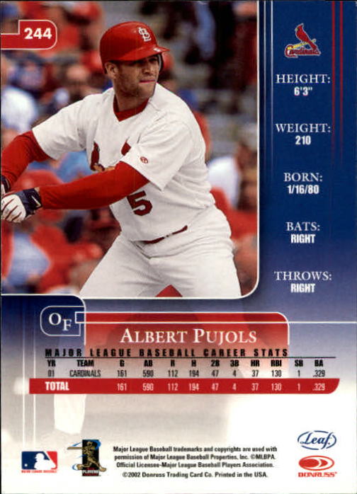 2002 Leaf Rookies and Stars #244 Albert Pujols back image