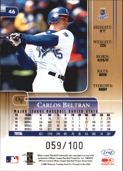 2002 Leaf Rookies and Stars Longevity #46 Carlos Beltran back image