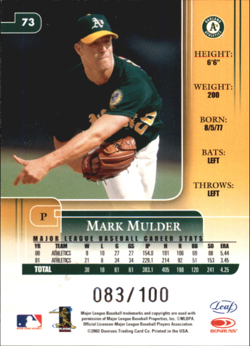2002 Leaf Rookies and Stars Longevity #73 Mark Mulder back image