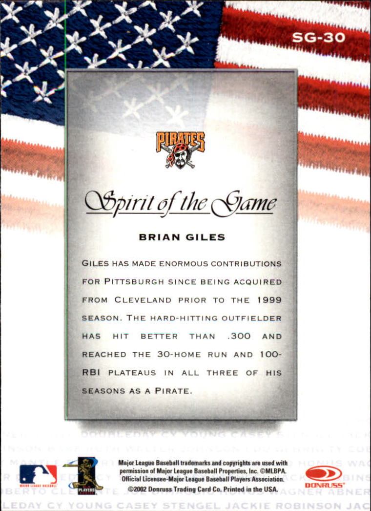 2002 Studio Spirit of the Game #30 Brian Giles back image