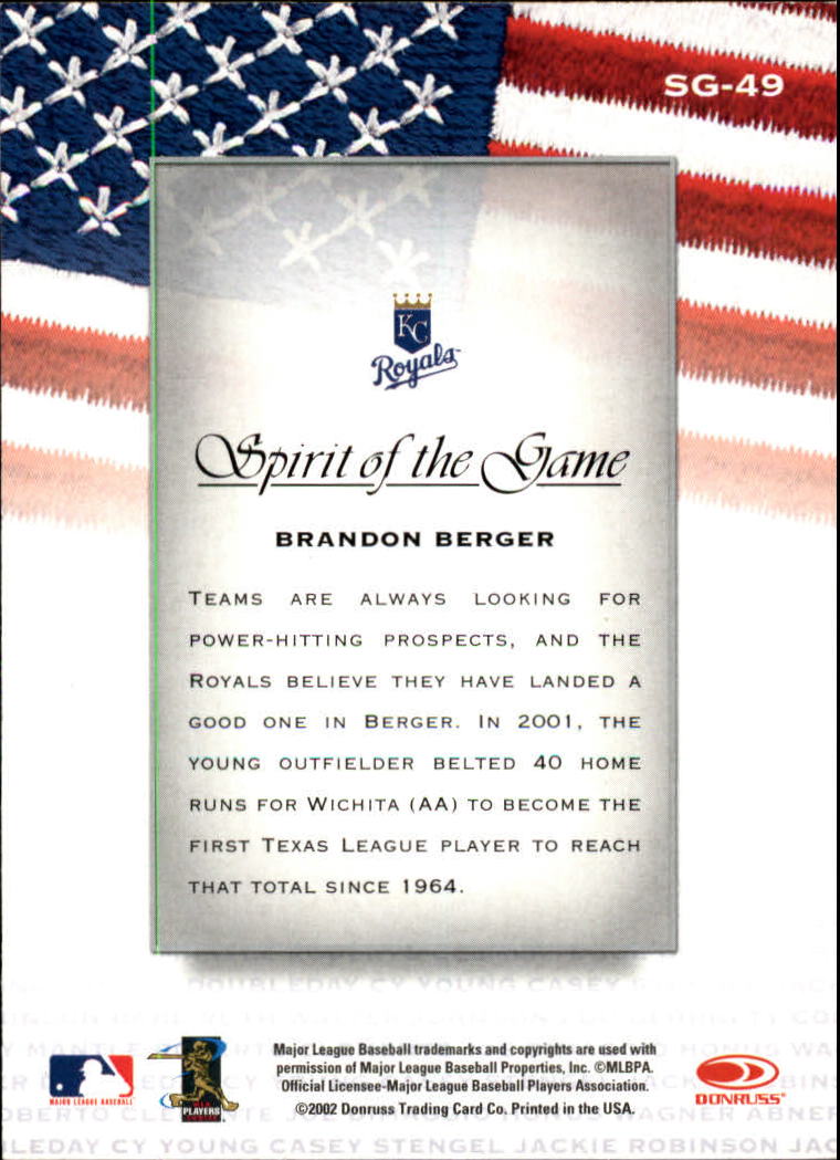 2002 Studio Spirit of the Game #49 Brandon Berger back image