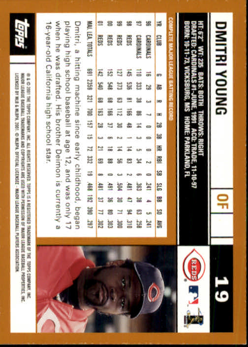 2002 Topps #19 Dmitri Young back image