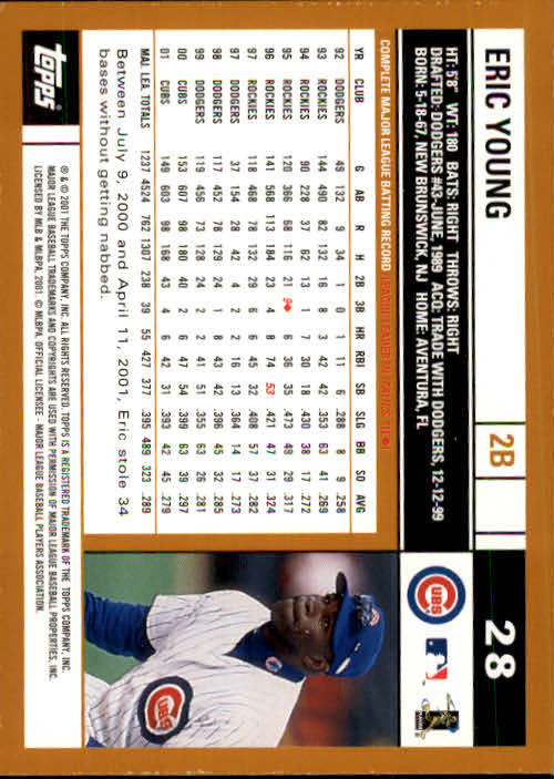 2002 Topps #28 Eric Young back image