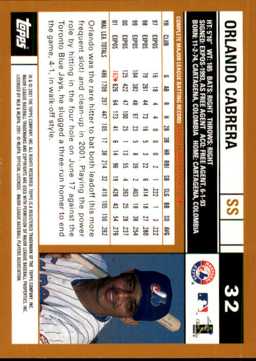2002 Topps #32 Orlando Cabrera back image