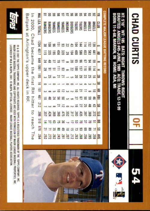 2002 Topps #54 Chad Curtis back image