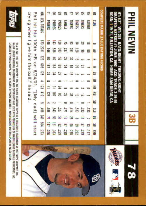 2002 Topps #78 Phil Nevin back image