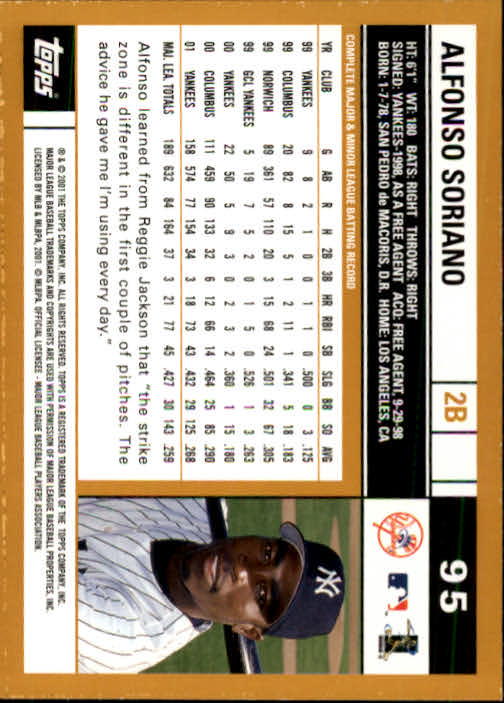 2002 Topps #95 Alfonso Soriano back image