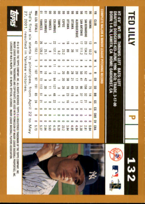 2002 Topps #132 Ted Lilly back image