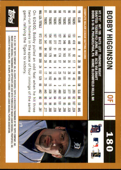 2002 Topps #180 Bobby Higginson back image