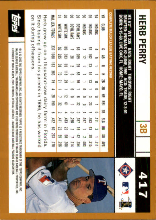 2002 Topps #417 Herb Perry back image