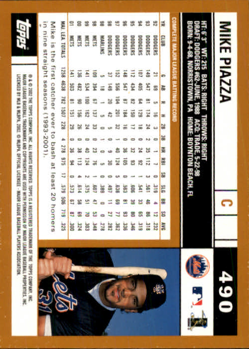 2002 Topps #490 Mike Piazza back image