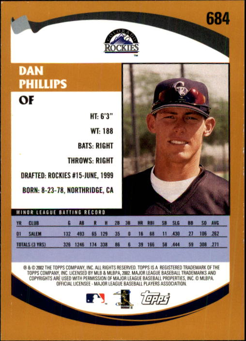 2002 Topps #684 Dan Phillips PROS RC back image
