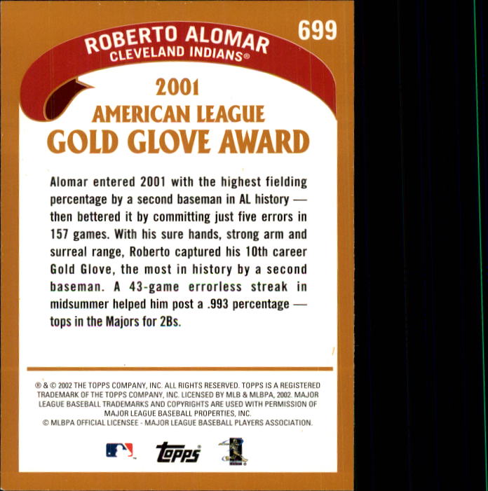 2002 Topps #699 Roberto Alomar GG back image
