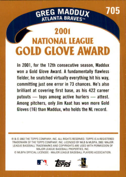 2002 Topps #705 Greg Maddux GG back image