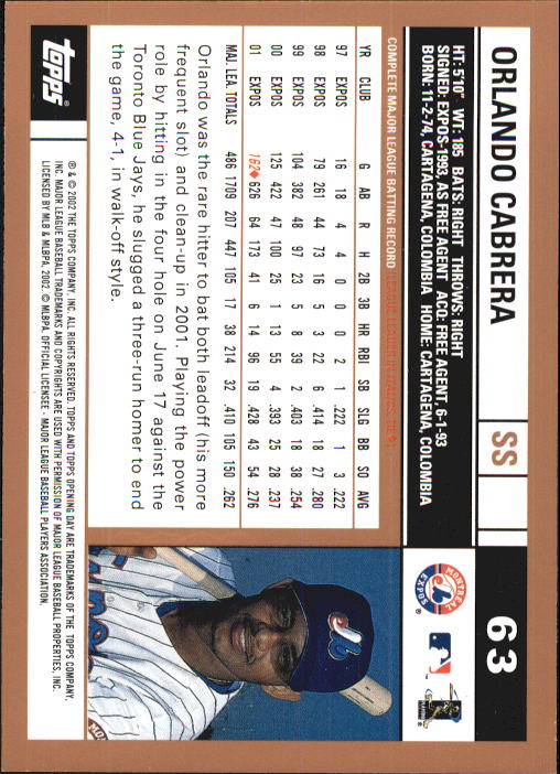 A7543- 2002 Topps Opening Tag Baseball Karten 1-165 -du Pick- 15 + Free US - Bild 126 von 330