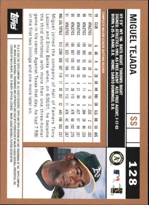 A7543- 2002 Topps Opening Tag Baseball Karten 1-165 -du Pick- 15 + Free US - Bild 256 von 330