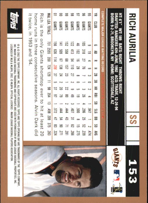 A7543- 2002 Topps Opening Tag Baseball Karten 1-165 -du Pick- 15 + Free US - Bild 306 von 330